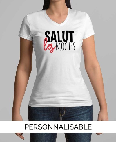 T-shirt Salut les Moches Col V - Personnalisable - Pilou et Lilou