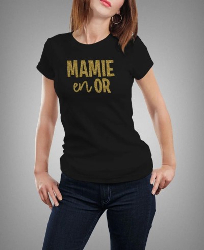T-shirt femme à paillette Mamie en Or