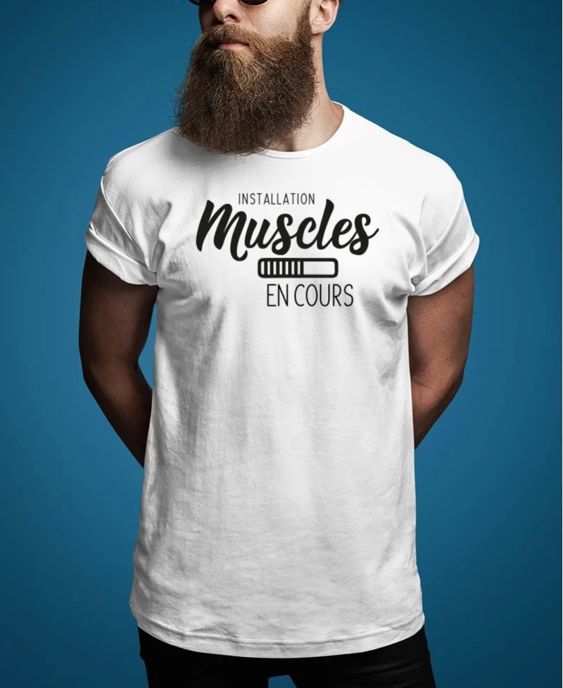 T-shirt Humour Musculation en cours 100% coton, imprimé en France