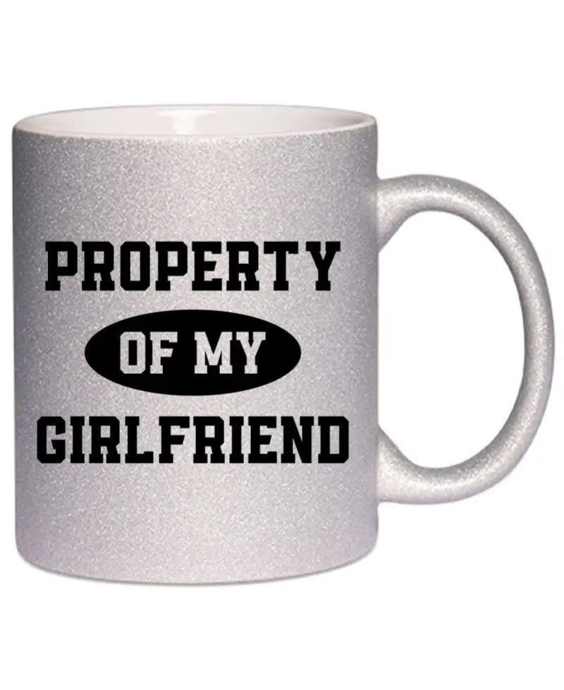 Mug à paillettes - Property of my girlfriend - couleurs au choix - Pilou et lilou