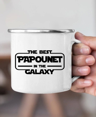 Tasse en acier émaillé - Best papounet in the galaxy | Collection famille par Pilou et Lilou