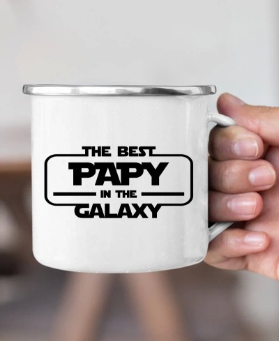 Tasse en acier émaillé - Best papy in the galaxy | Collection famille par Pilou et Lilou
