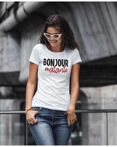 T-shirt Paillette Bonjour Matante